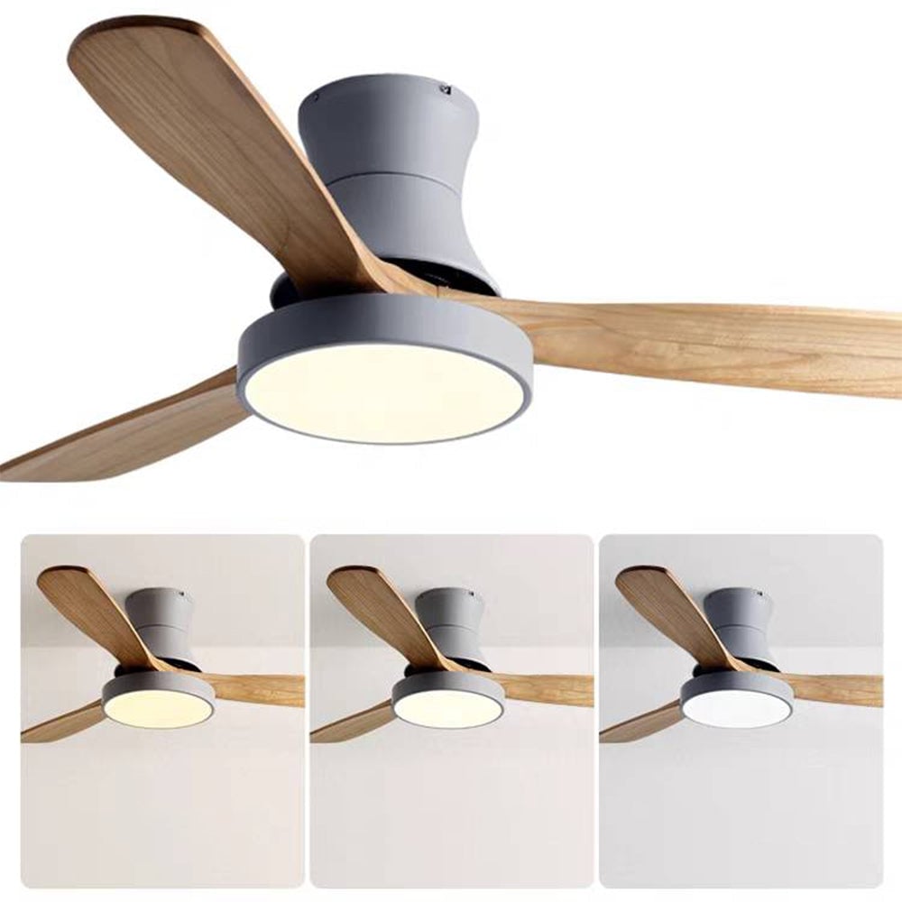Walters 3-Blatt Deckenventilator mit Beleuchtung, Weiß & Grau, Metall & Holz, ∅132CM - Lumpaz