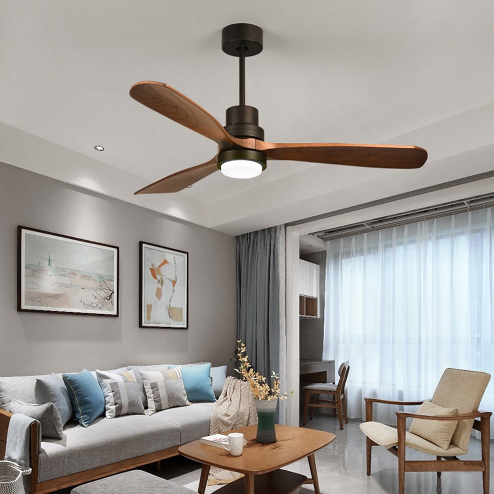 Haydn 3-Blatt-Deckenventilator mit Beleuchtung, Schwarz, Metall & Holz, ∅132CM - Lumpaz