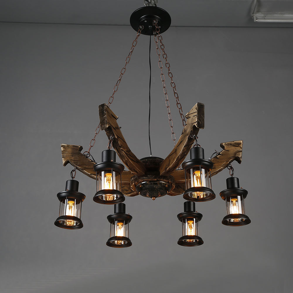 Austin Kronleuchter, Metall & Holz, 6-flammig - Lumpaz