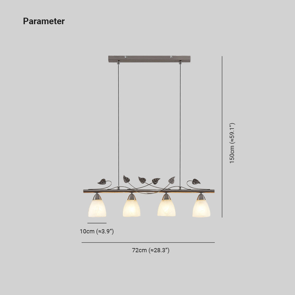 Eyrn Blatt Lineare Pendelleuchte, 4-flammig, Metall & Glas - Lumpaz