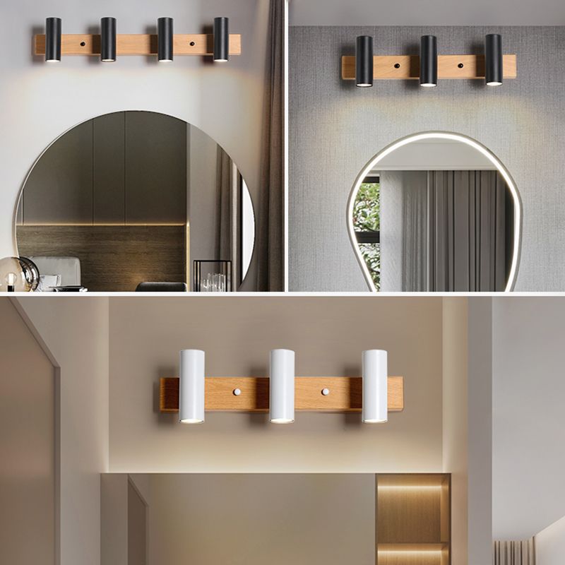 Freja Zylinder Schwarz-Weiß Spiegelfront Eitelkeit Wandleuchte, 3/4-flammig, 56/75CM Lang - Lumpaz