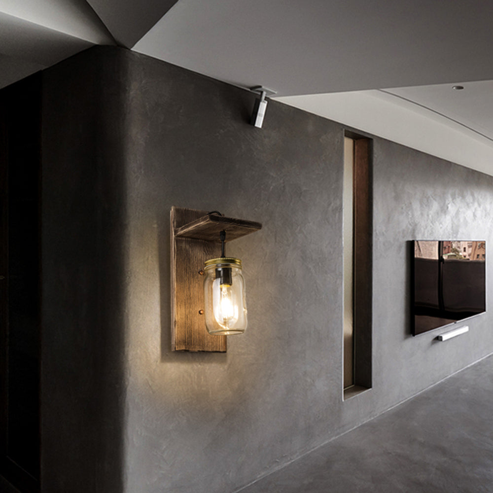 Austin Glas Wandleuchte, Metall & Holz - Lumpaz