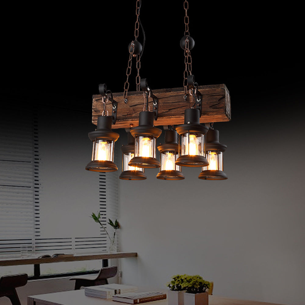Austin Pendelleuchte, Metall & Holz, 6-flammig - Lumpaz