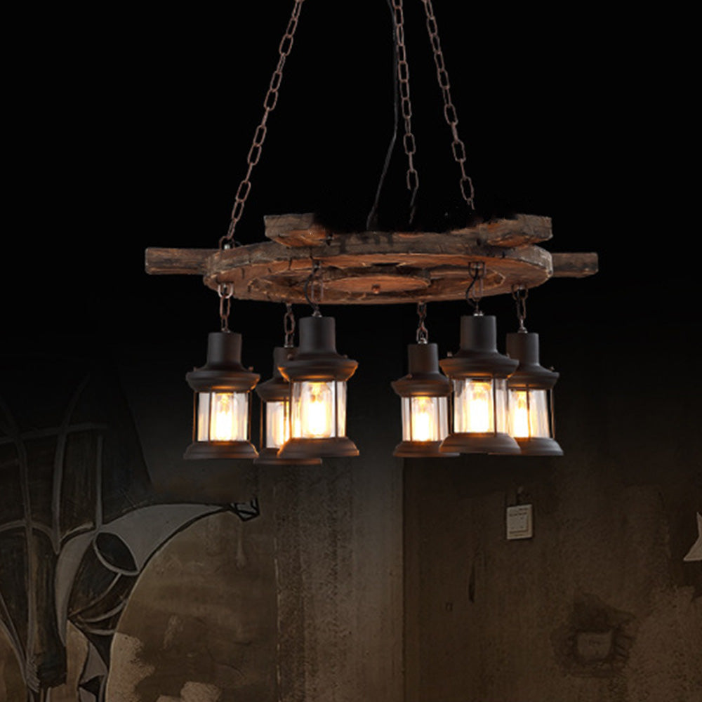 Austin Ruder Pendelleuchte, Metall & Holz, 6-flammig - Lumpaz