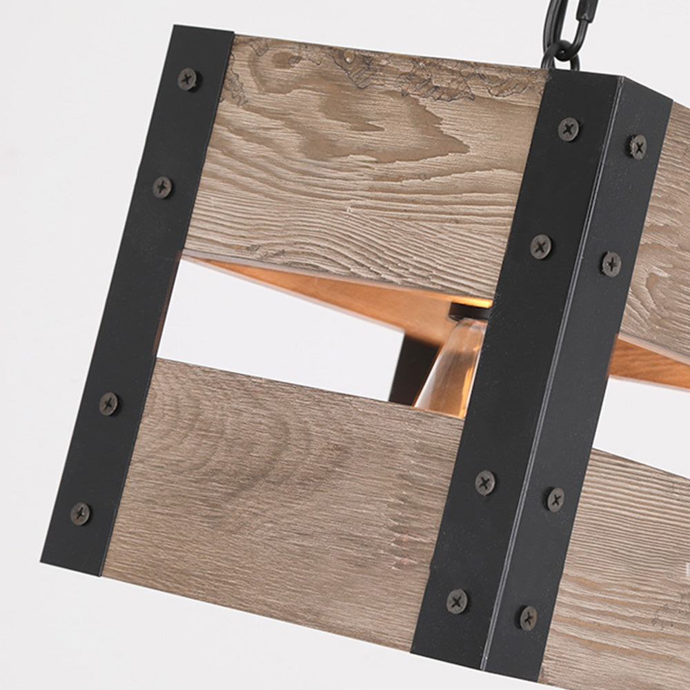 Alessio Quadratische Pendelleuchte, Metall & Holz, 4-flammig, 2 Stile - Lumpaz