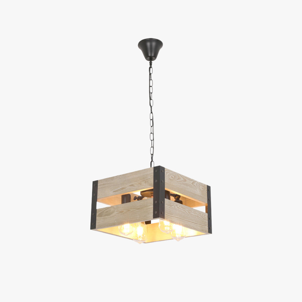 Alessio Quadratische Pendelleuchte, Metall & Holz, 4-flammig, 2 Stile - Lumpaz