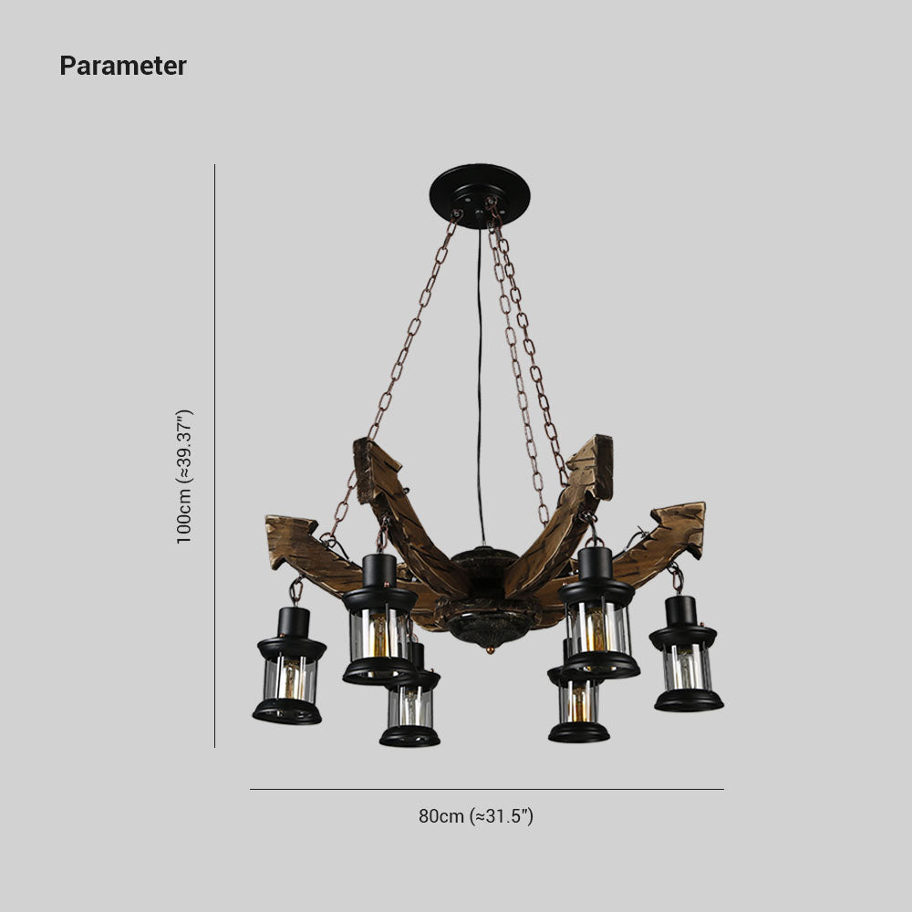 Austin Kronleuchter, Metall & Holz, 6-flammig - Lumpaz