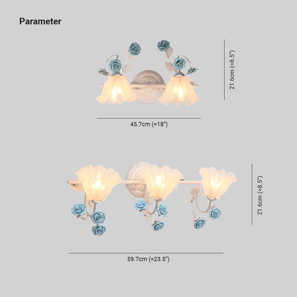 Félicie Blume Rosa & Blau Spiegelfront Waschtisch-Wandleuchte, 2/3-flammig - Lumpaz
