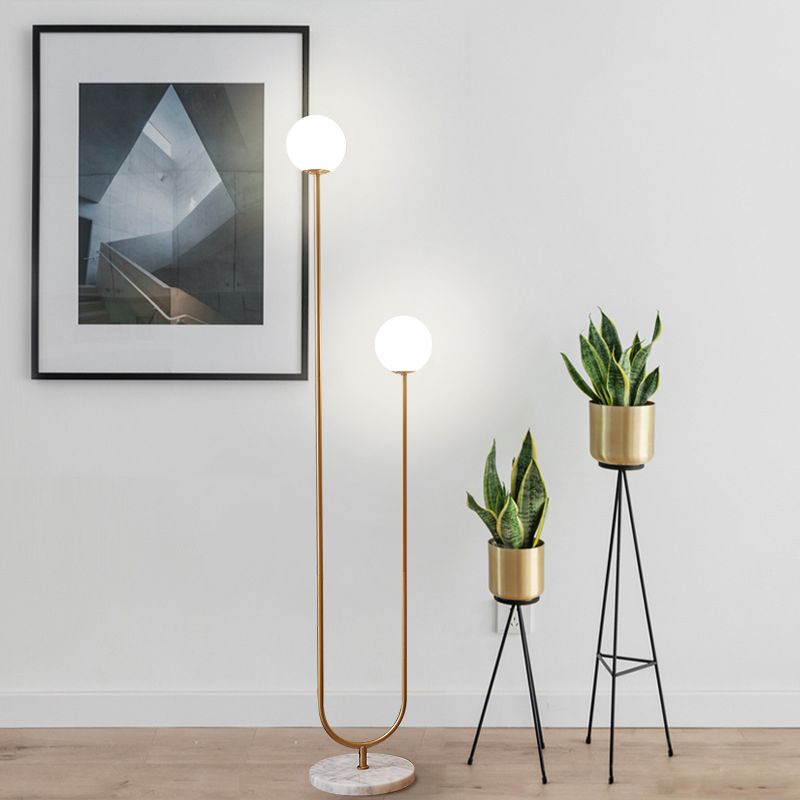 Valentina U-förmige Stehlampe, Messing & Glas, 165CM Lang - Lumpaz