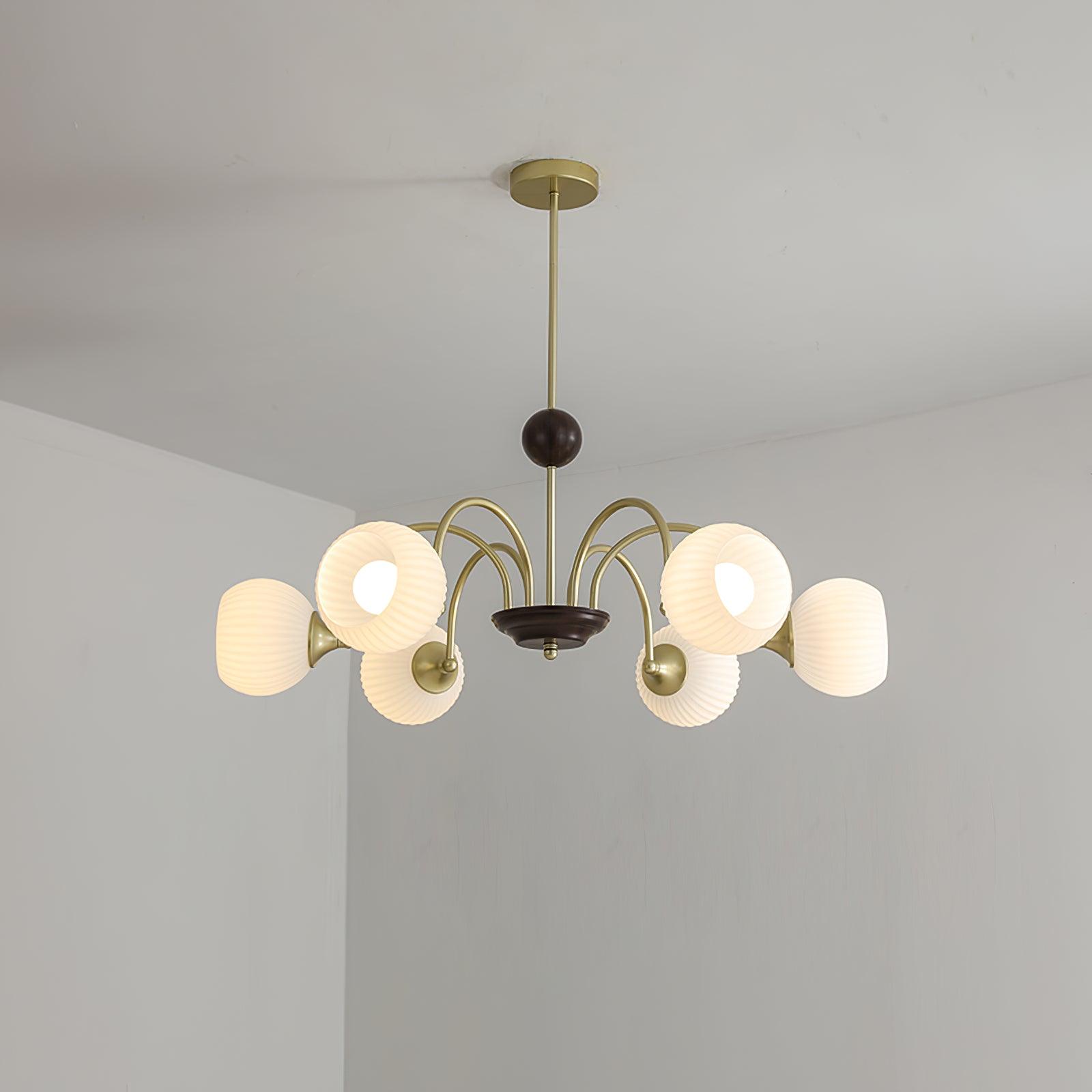 Contemporary Cream Ribbed Glass Chandelier - Lumpaz
