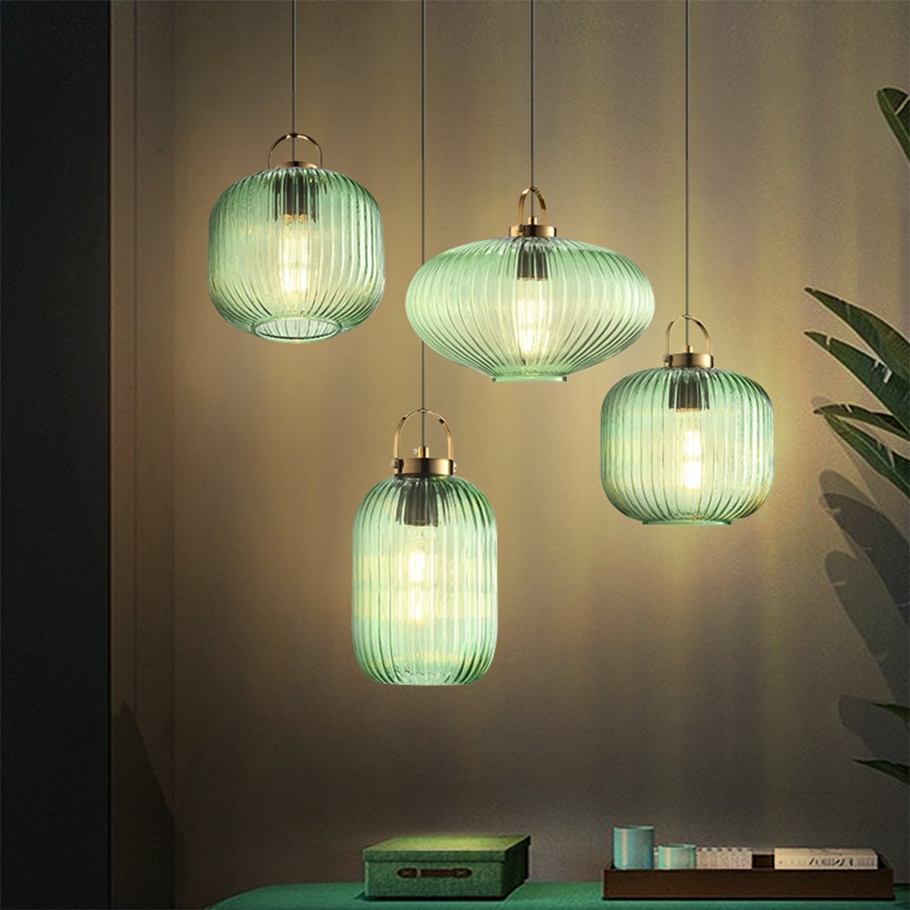 Retro Green Lantern Glass Pendant Lamp - Lumpaz