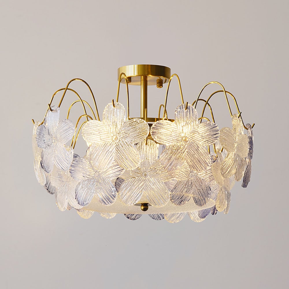 Classic Flower-Shaped Stained Glass Chandelier for Living Room - Lumpaz