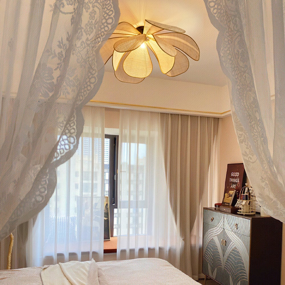 Vintage Petal Rattan Ceiling Pendant Light - Lumpaz