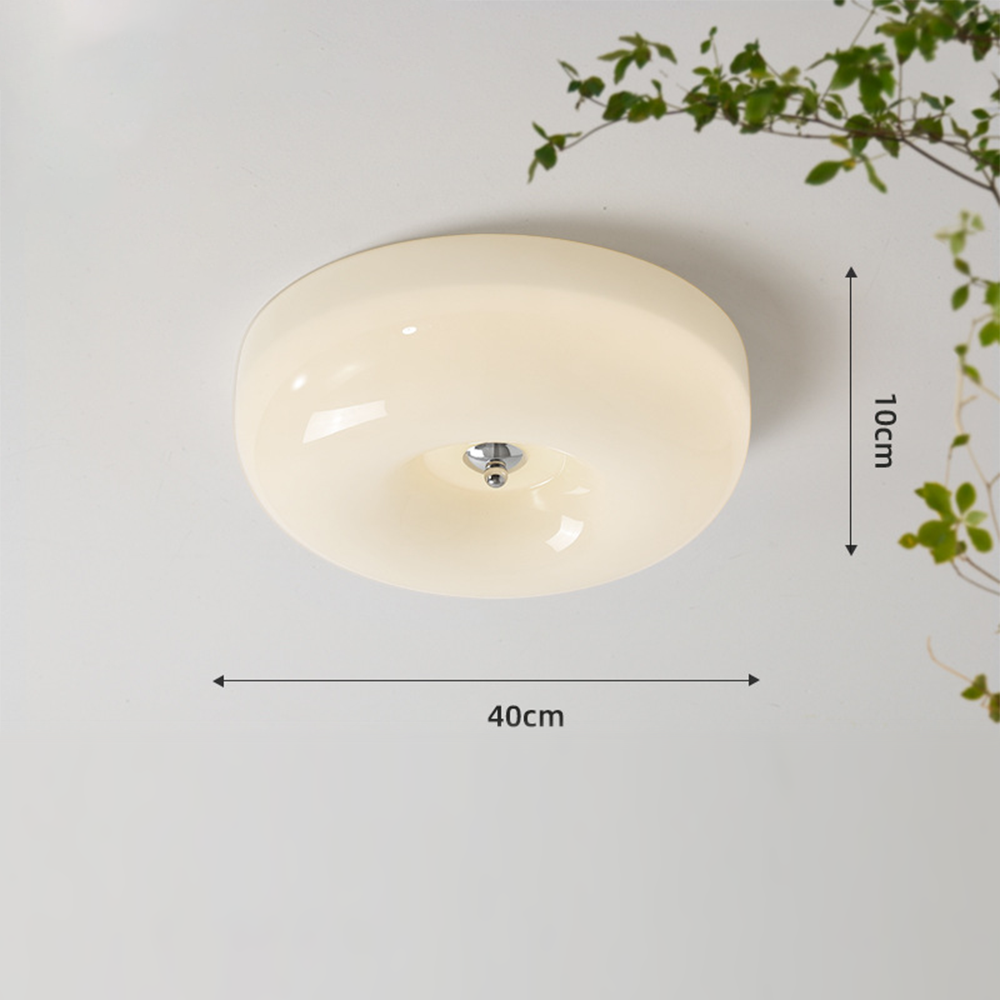 Cream Round Ceiling Lamp Simple Glass Ceiling Light For Bedroom - Lumpaz