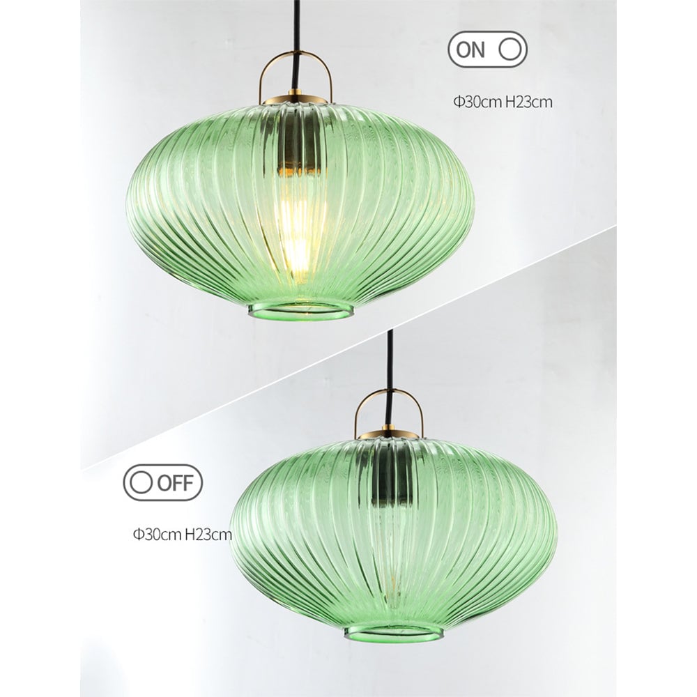 Retro Green Lantern Glass Pendant Lamp - Lumpaz