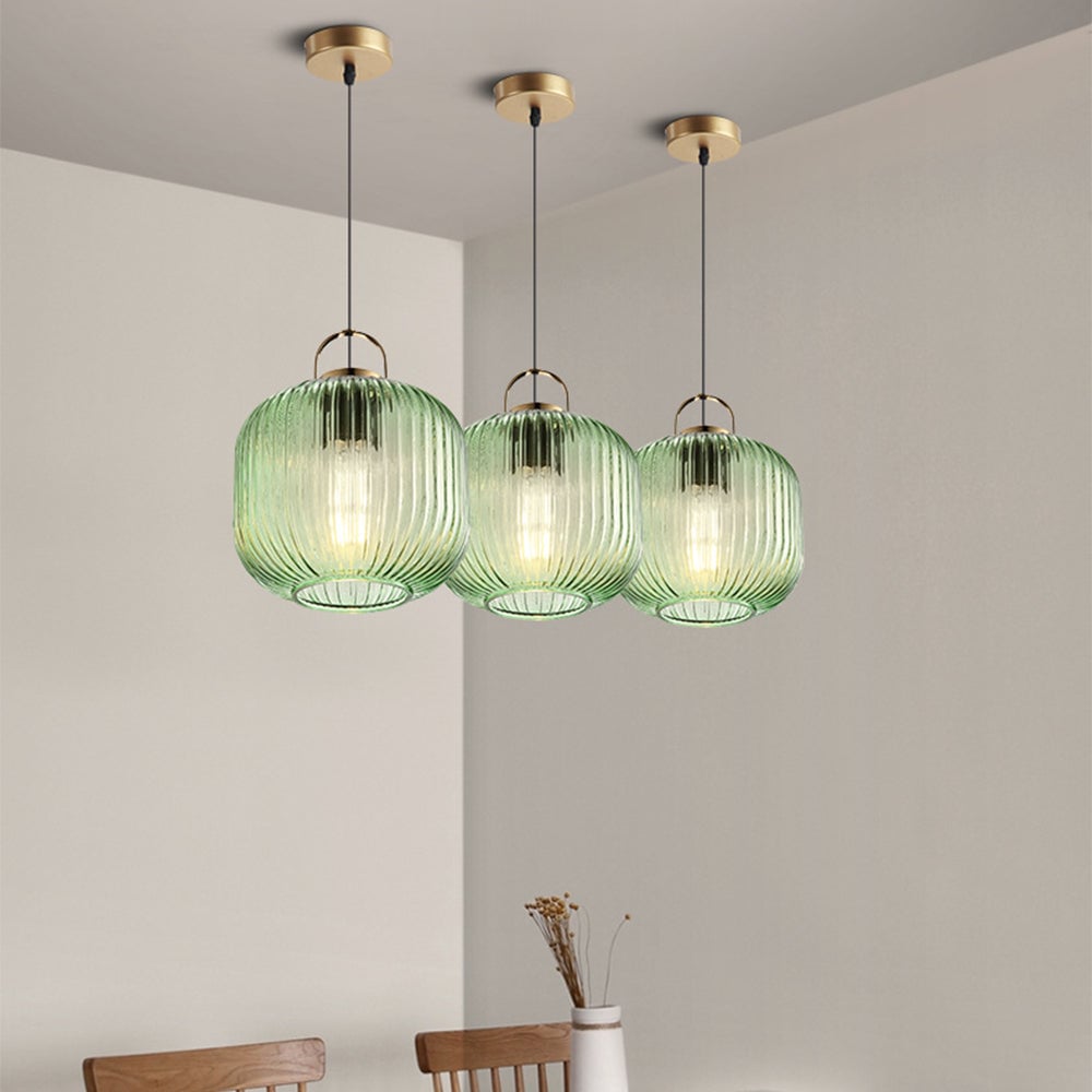 Retro Green Lantern Glass Pendant Lamp - Lumpaz