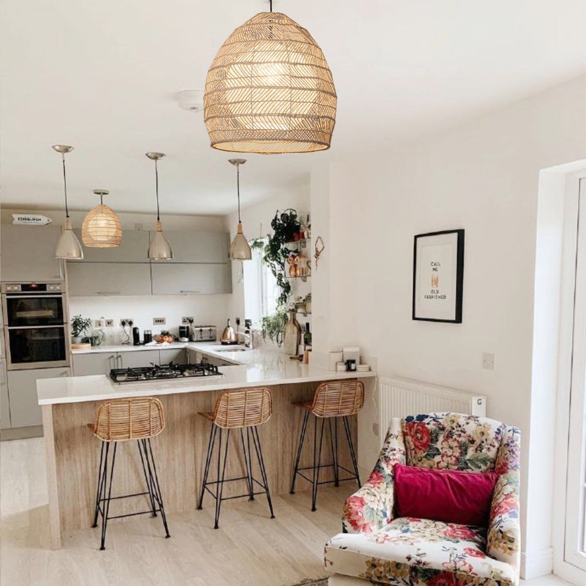 Vintage Rattan Handwoven Basket Lamp Fixtures - Lumpaz