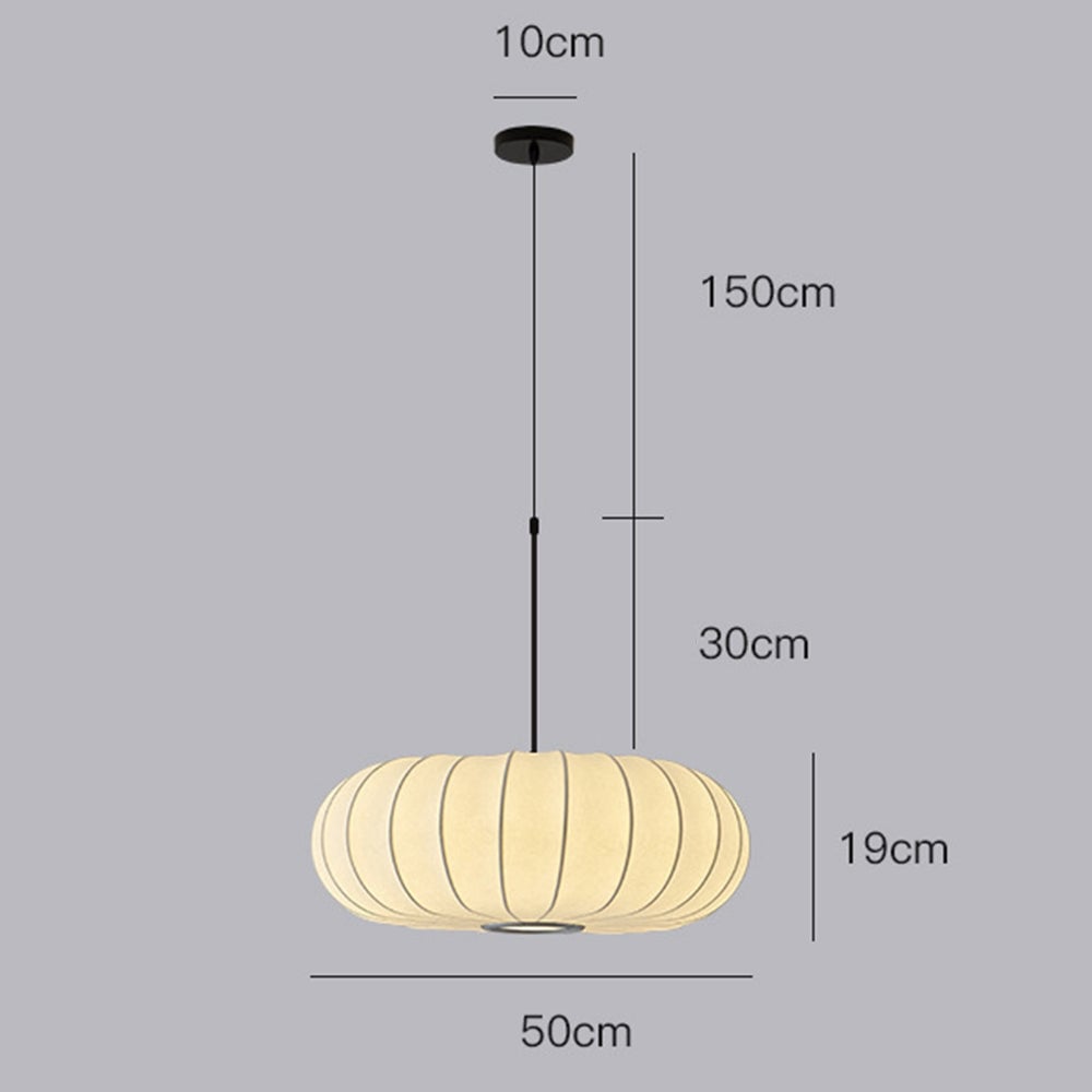 White Fabric Hanging Light Pumpkin Shape Pendant Light - Lumpaz