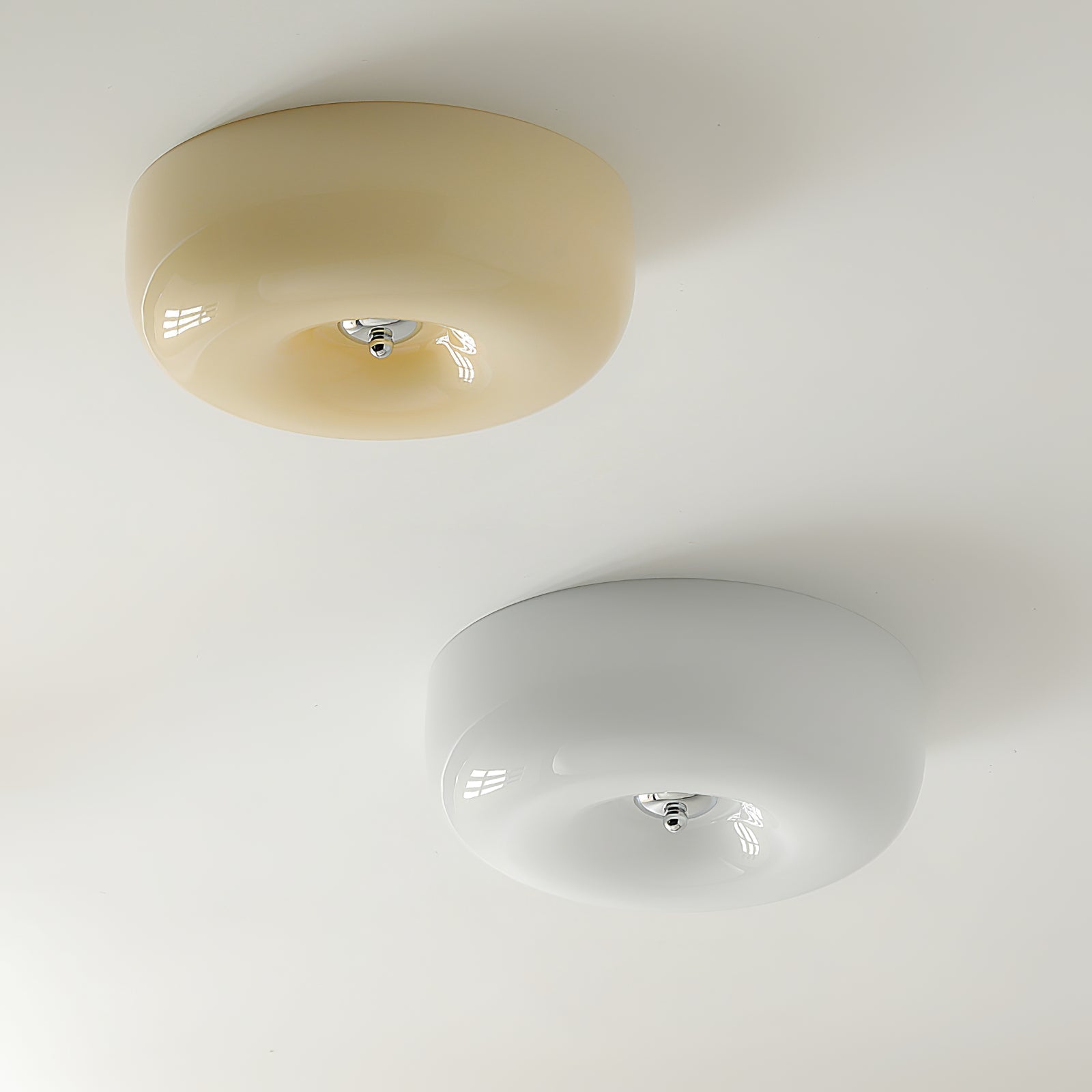 Cream Round Ceiling Lamp Simple Glass Ceiling Light For Bedroom - Lumpaz