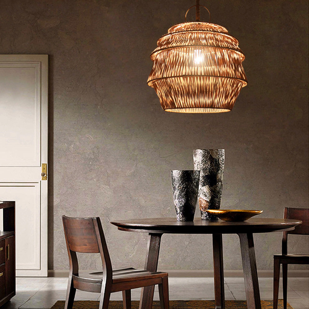 Retro Rattan Basket Pendant Light For Living Room - Lumpaz