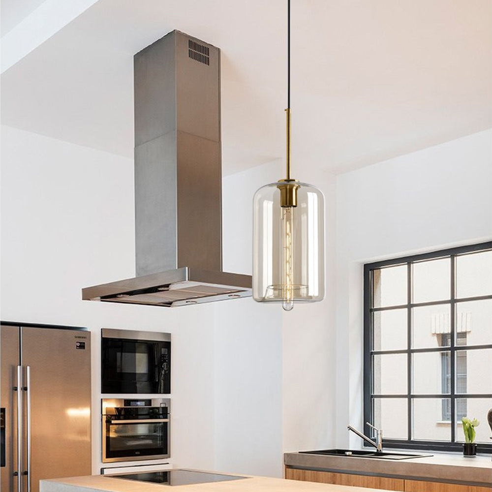 Industrial Amber Glass Pendant Light - Lumpaz