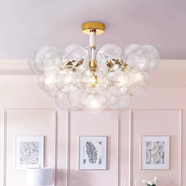 Modern Semi Flush Mount Ceiling Light Glass Bubble  Chandelier - Lumpaz