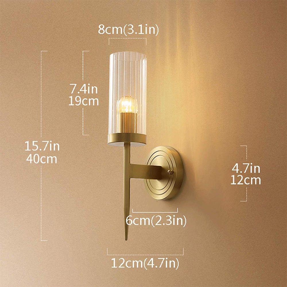 Modern Brass Sconce Ribbed Long Glass Wall Lights For Living Room - Lumpaz