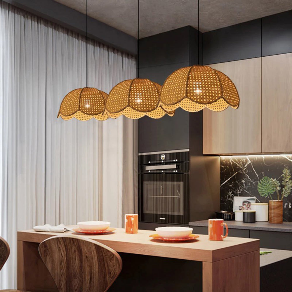 Short Round Rattan Natural Woven Lampshade Pendant Light - Lumpaz