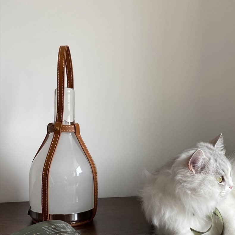 Bell Portable Leather Glass Table Lamp - Lumpaz