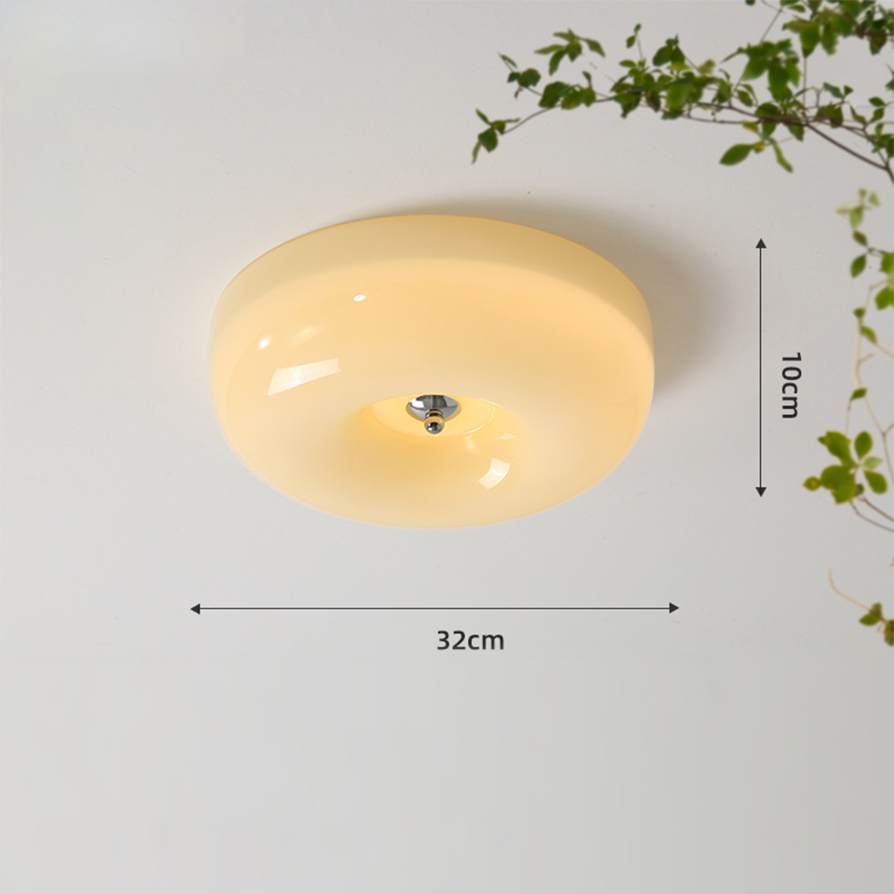 Cream Round Ceiling Lamp Simple Glass Ceiling Light For Bedroom - Lumpaz