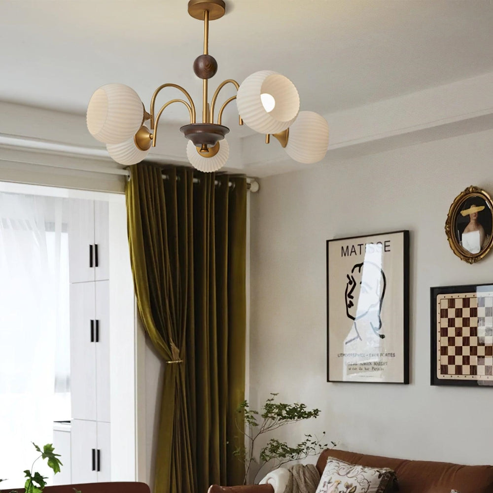 Contemporary Cream Ribbed Glass Chandelier - Lumpaz