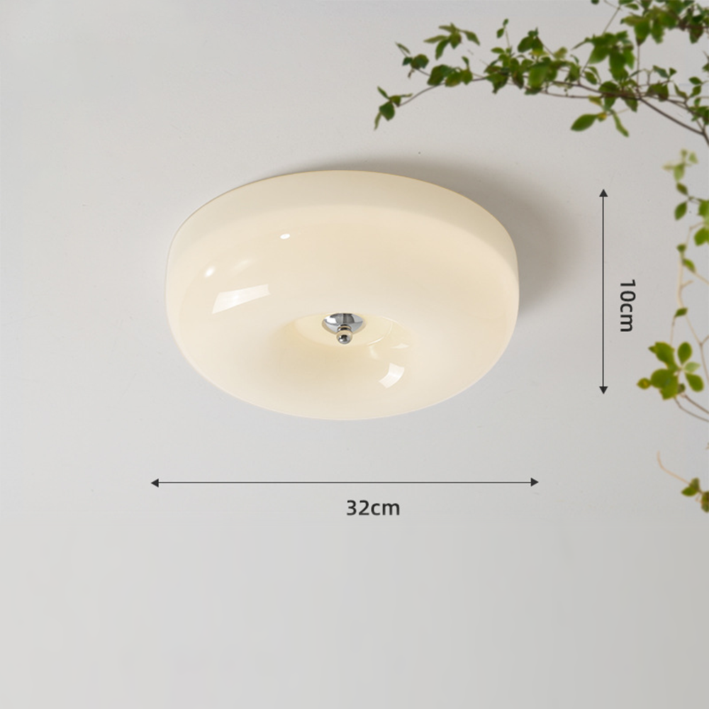 Cream Round Ceiling Lamp Simple Glass Ceiling Light For Bedroom - Lumpaz