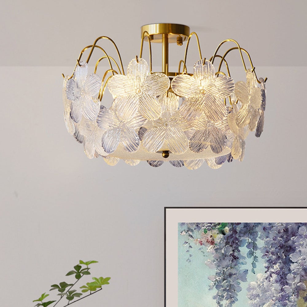 Classic Flower-Shaped Stained Glass Chandelier for Living Room - Lumpaz