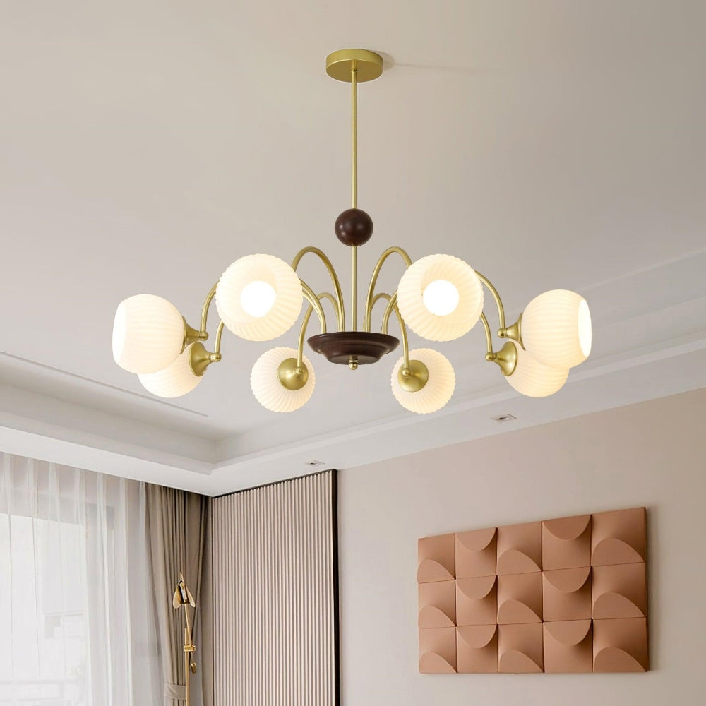 Contemporary Cream Ribbed Glass Chandelier - Lumpaz