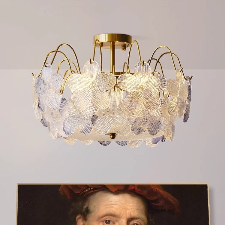 Classic Flower-Shaped Stained Glass Chandelier for Living Room - Lumpaz