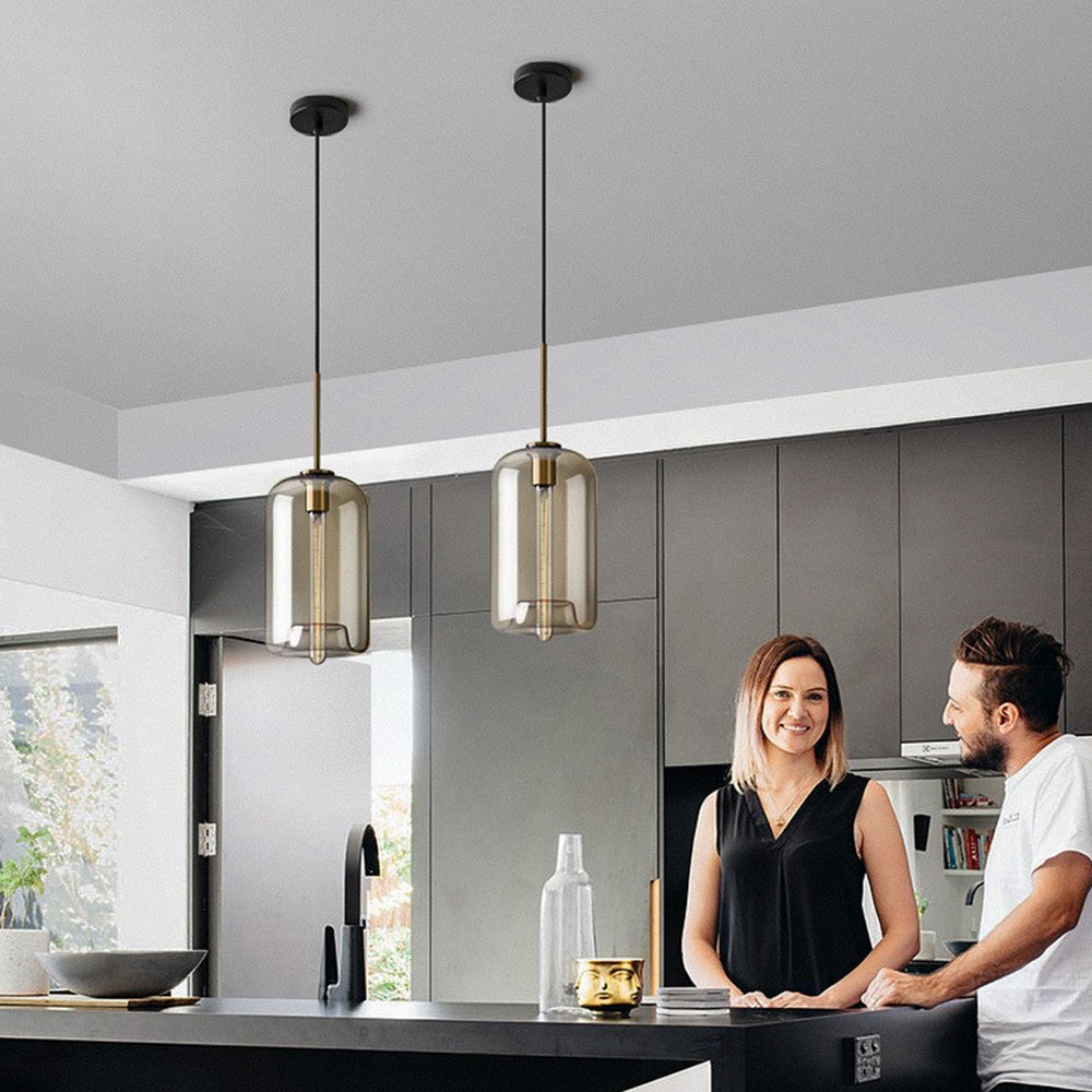 Industrial Amber Glass Pendant Light - Lumpaz