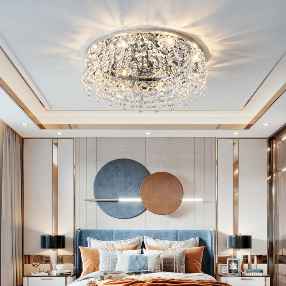 Luxury Crystal Chrome Flush Ceiling Light - Lumpaz