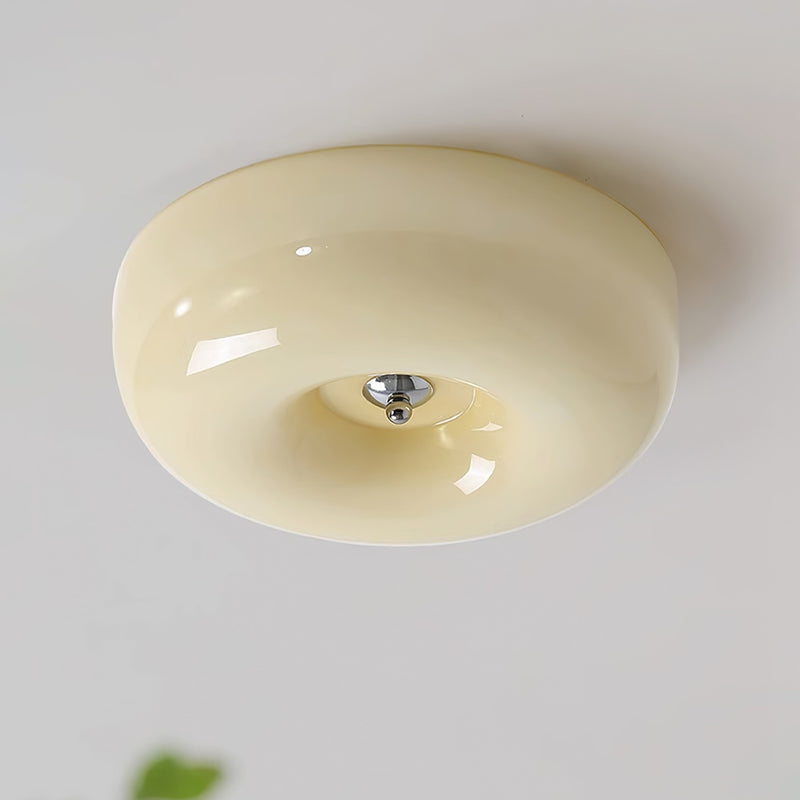 Cream Round Ceiling Lamp Simple Glass Ceiling Light For Bedroom - Lumpaz