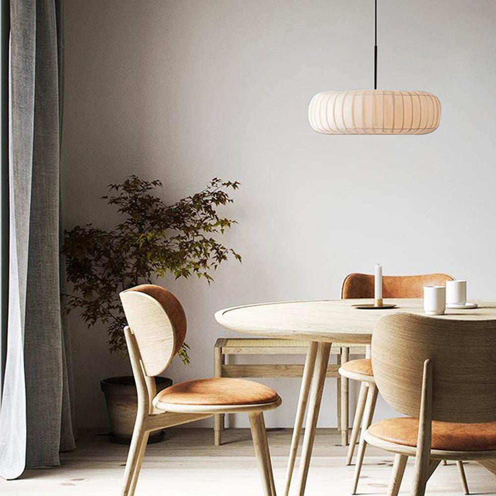 White Fabric Hanging Light Pumpkin Shape Pendant Light - Lumpaz