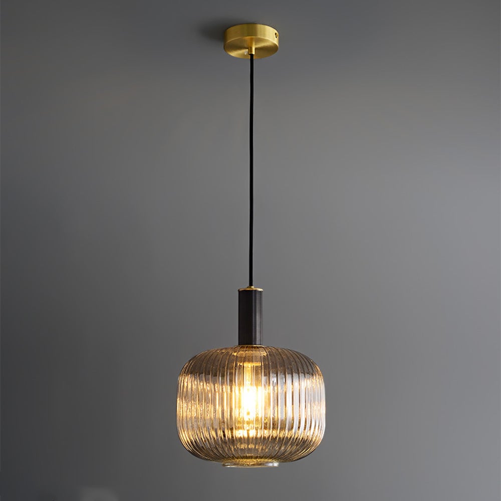 Modern Oval Ribbed Glass Pendant Light - Lumpaz