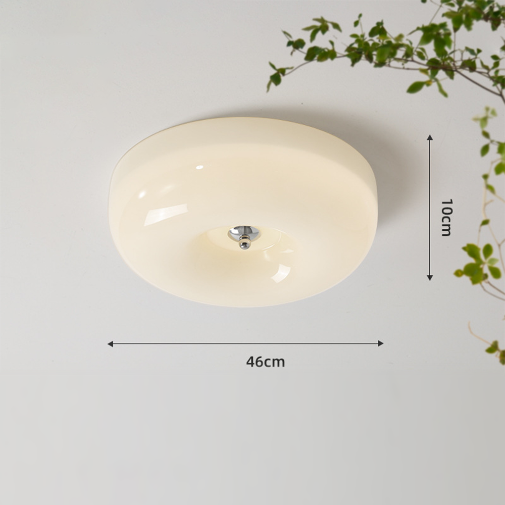 Cream Round Ceiling Lamp Simple Glass Ceiling Light For Bedroom - Lumpaz