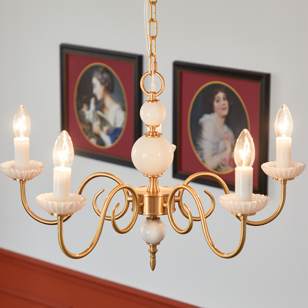 Vintage Metal Chandelier Lamp Cream Glass Chandelier - Lumpaz
