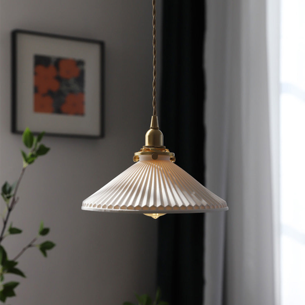 Modern Ceramics Retro Pleated Pendant Light For Living Room - Lumpaz