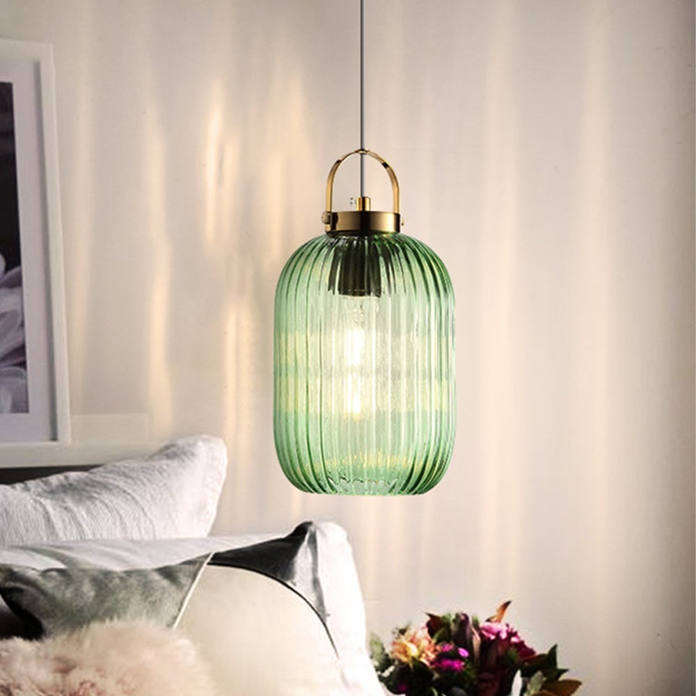 Retro Green Lantern Glass Pendant Lamp - Lumpaz