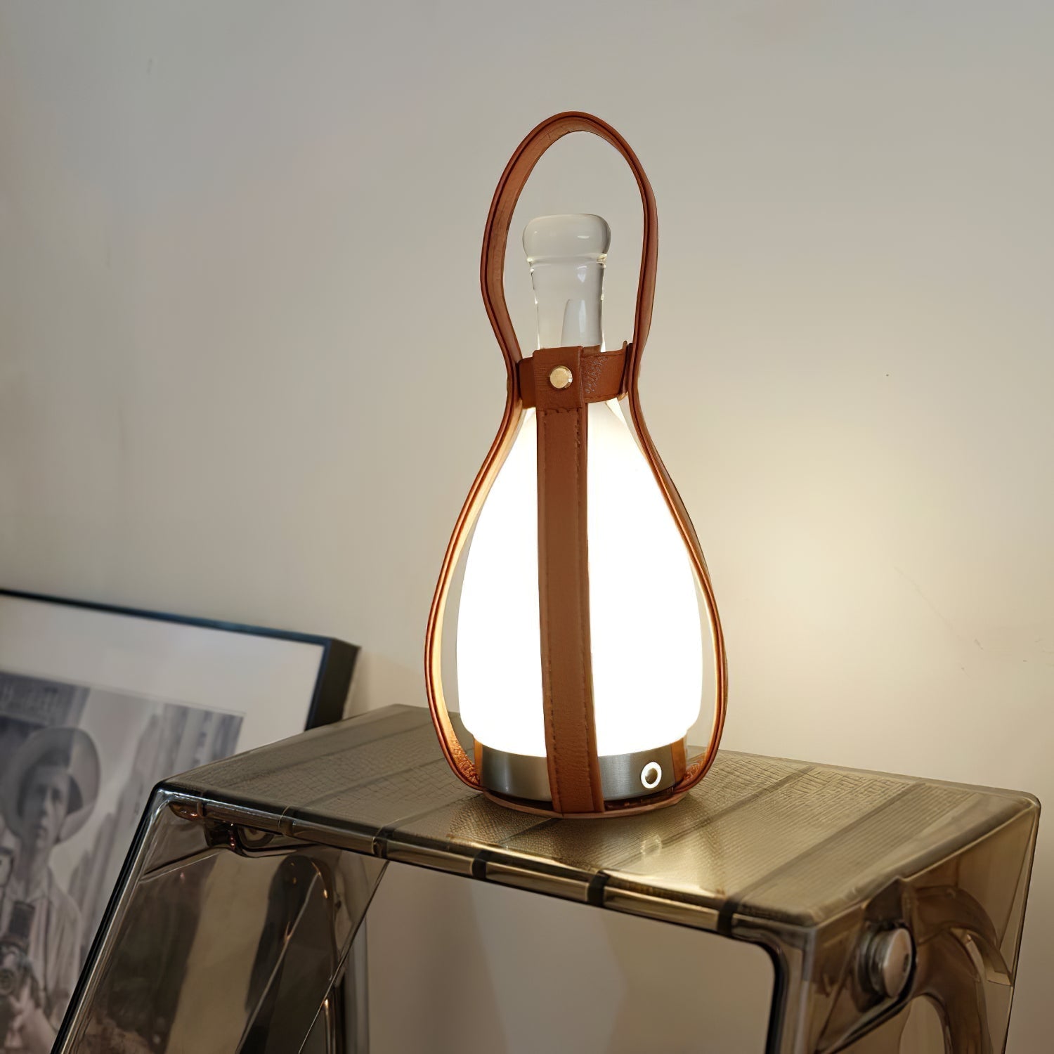 Bell Portable Leather Glass Table Lamp - Lumpaz