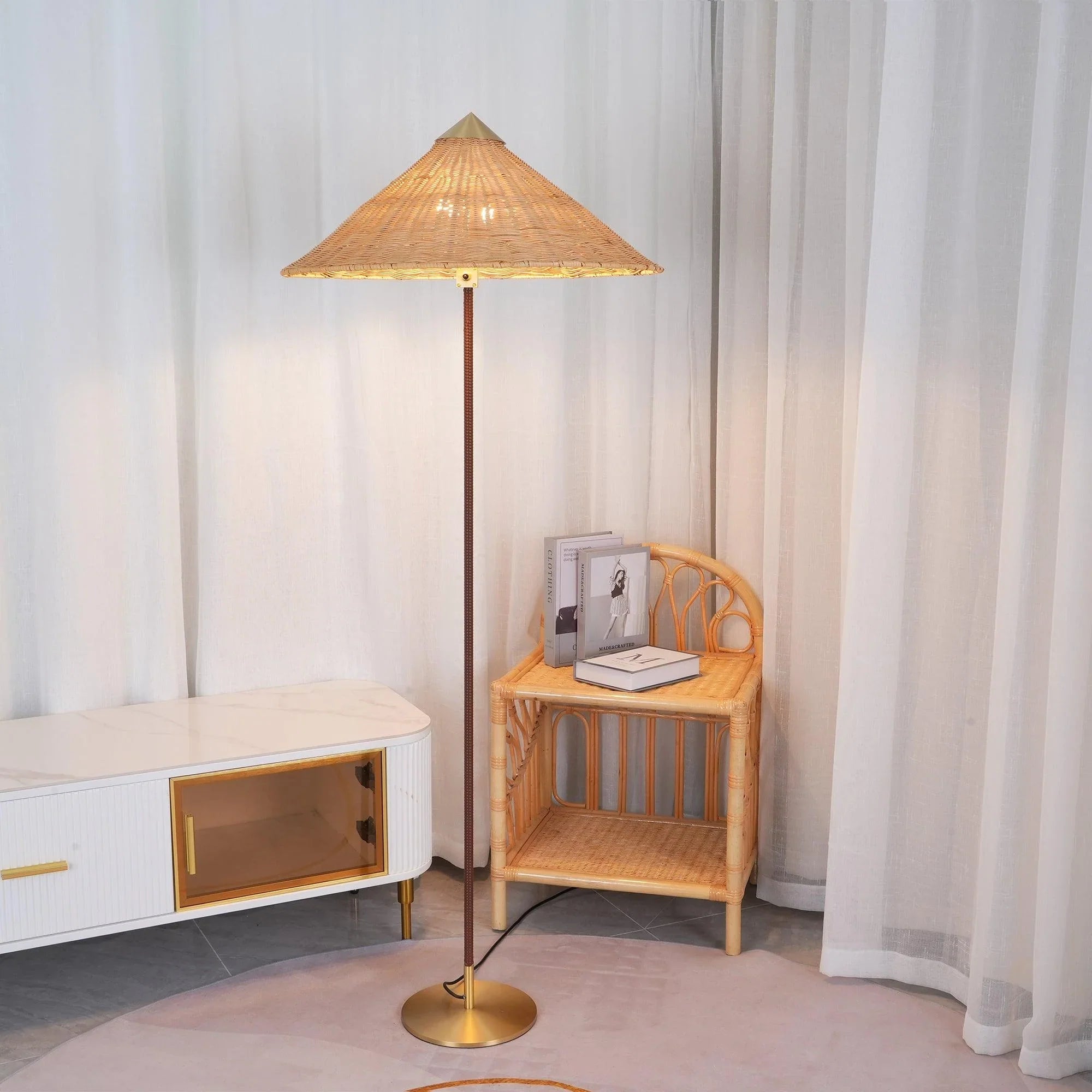 Vintage Rattan Tall Floor lamp For Reading - Lumpaz