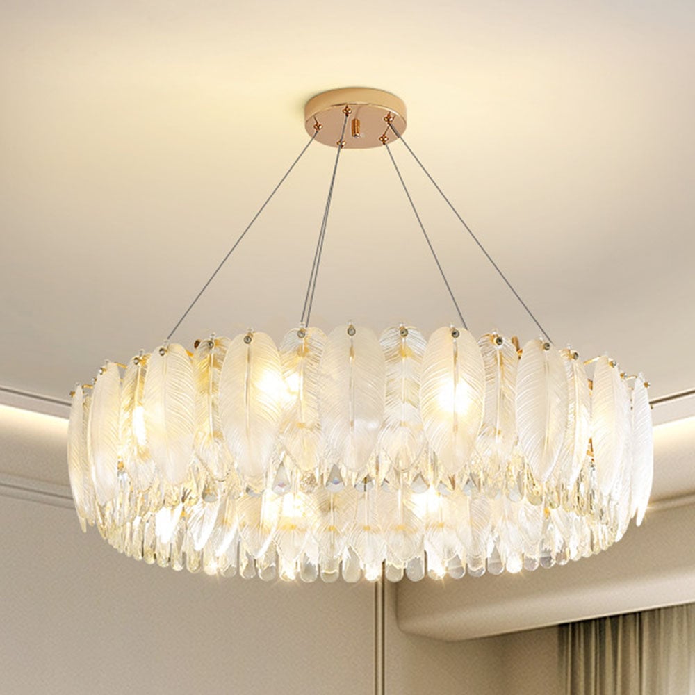 Feather Shape Crystal Glass Round Chandelier - Lumpaz