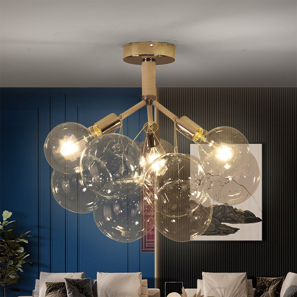 Modern Semi Flush Mount Ceiling Light Glass Bubble  Chandelier - Lumpaz
