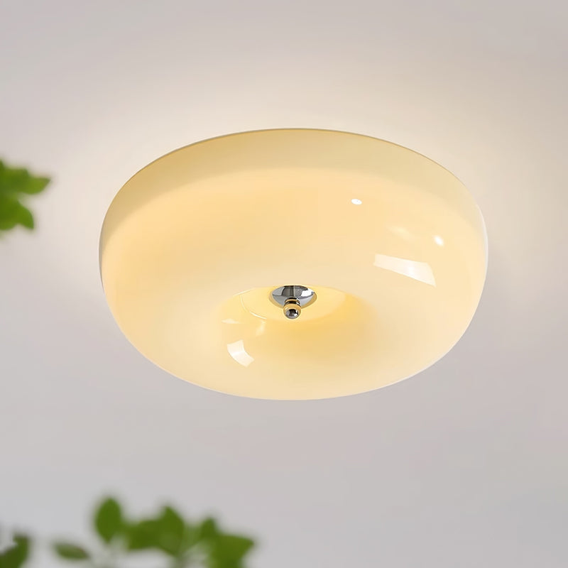 Cream Round Ceiling Lamp Simple Glass Ceiling Light For Bedroom - Lumpaz