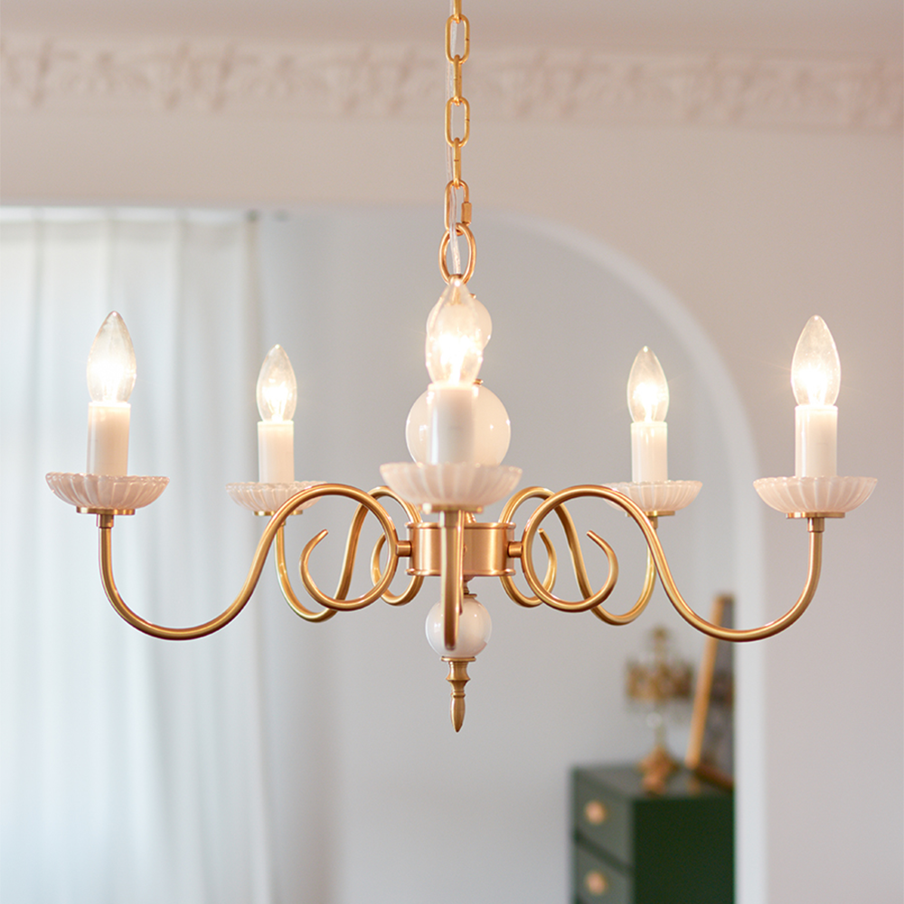 Vintage Metal Chandelier Lamp Cream Glass Chandelier - Lumpaz